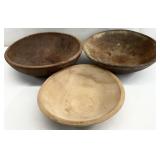 3 Vintage Wooden Dough Bowls