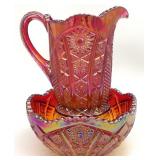 Indiana Heirloom Sunset Carnival Glass Pitcher &