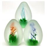 3pc Art Glass Egg Paperweights
