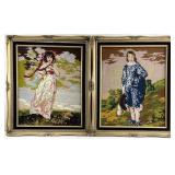 2pc Vintage Pinkie and Blue Boy Needlework Art