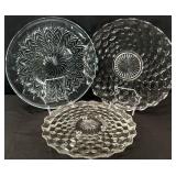 3pc Fostoria American & Jeanette Feather Platters
