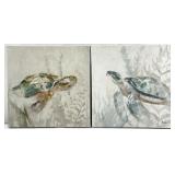 2pc Sea Turtle Embellished Art Prints