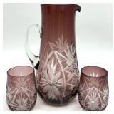 Amethyst Cut to Clear Glass Pitcher & Tumblers
