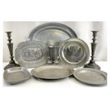 Vintage Pewter Serving Trays, Candlesticks & More