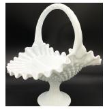 Fenton Hobnail Milk Glass Footed Basket