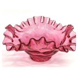 Fenton Cranberry Ruffle Edge Thumbprint Bowl