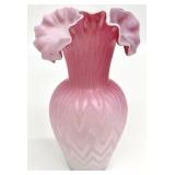 Mt Washington Pink Satin Zig Zag Ruffle Edge Vase