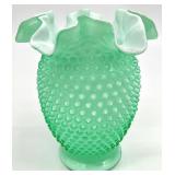 Fenton Apple Green Hobnail Ruffled Vase