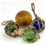 4 Small Blown Glass Fishing Floats