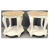 Pair Round Distressed End Tables