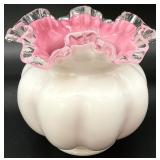 Fenton White Cased Pink Bowl