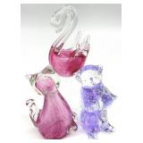 3pc Art Glass Cat, Pig & Swan Figurines