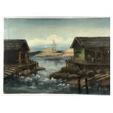 Robert Ragan (NC), Vtg Painting Seaside Buildings