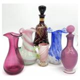 6pc Vtg Blown / Art Glass Decanters, Vase & More