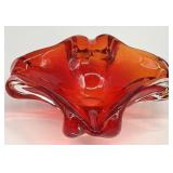 MCM Amberina Blown Art Glass Ashtray / Bowl