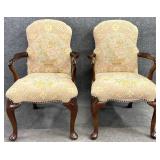 Pair Mahogany Frame Floral Needlework Arm Chairs