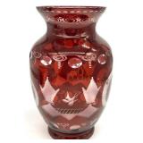 Bohemian Egermann Ruby Red Cut To Clear Glass Vase