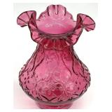 Fenton Spanish Lace Cranberry Glass Vase