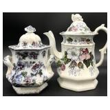 2pc Antique English Hand Painted Polychrome China