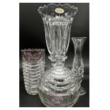 4 Crystal Vases & Candy Dish