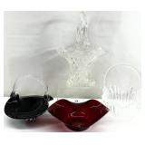 4 Vintage Art Glass Baskets & Dish