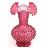 Fenton Cranberry Hobnail Ruffle Edge Vase