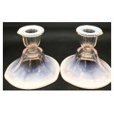 2pc Duncan Miller Pink Opalescent Candlesticks