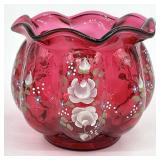 Fenton Ruby Red Diamond Optic Hand Painted Vase