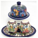 Polish Pottery S&P Shaker Set Butter Dish