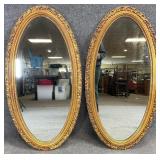 Pair Ornate Gilt Wood Oval Wall Mirrors
