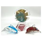 4 Art Glass Dolphin & Fish Sculptures