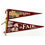 2 Vintage 1940s/50s North Carolina Pennant Flags