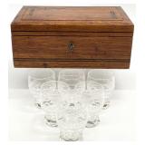 Antique Thomas Webb Whiskey Glasses, Wood Box