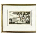 Antique Fox Hunt Scene Hand Colored Etching