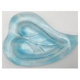 Aqua Textured Art Glass Leaf Dish