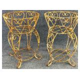 Pair White Wrought Iron 19in Planters