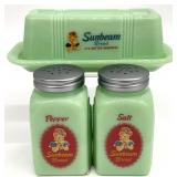 Sunbeam Green Glass Butter Dish, S&P Shakers