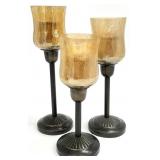 3pc Crackle Glass Votive Candlesticks