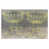 Pair 24in Green Wrought Iron Planters