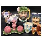 Vintage Ceramic Toby Mugs, Cow Creamer & More