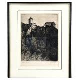 Antique Italian Castle Engraving, Signed