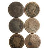 6 US Large Cents 1819-1853