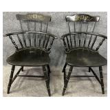 Pair Nichols & Stone Hitchcock Painted Arm Chairs