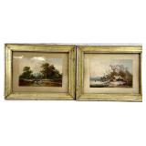 2 Antique Landscape Lithograph Art Prints