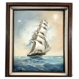 Signed Maritime Clipper Ship Oil on Canvas