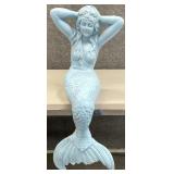 Large Blue Cast Iron Seated Mermaid Figure