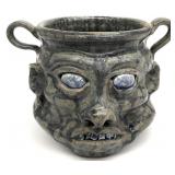 Signed Folk Art Pottery Face Jug