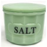 Vintage Style Jadeite Glass Covered Salt