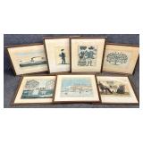 7 Vintage Framed Colonial Art Prints