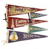 5 Vintage 1940s/50s New York Souvenir Pennants